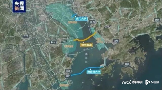珠江口建成通車的多座大橋，聯通東西兩岸的城市群。圖源：央視新聞