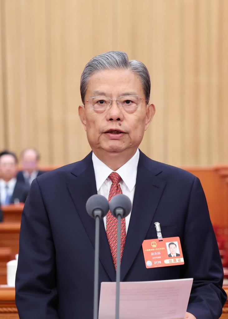 3月5日上午,第十四屆全國人民代表大會第三次會議在北京人民大會堂開幕。趙樂際主持開幕會。新華社記者 黃敬文 攝 3月5日上午,第十四屆全國人民代表大會第三次會議在北京人民大會堂開幕。趙樂際主持開幕會。新華社記者 黃敬文 攝