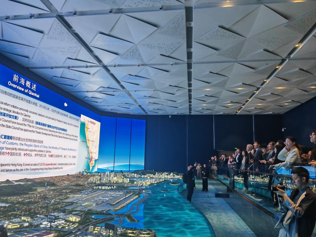 4月3日，外資企業(yè)“廣東行”代表團成員在深圳前海展示廳參觀。新華社記者潘潔 攝